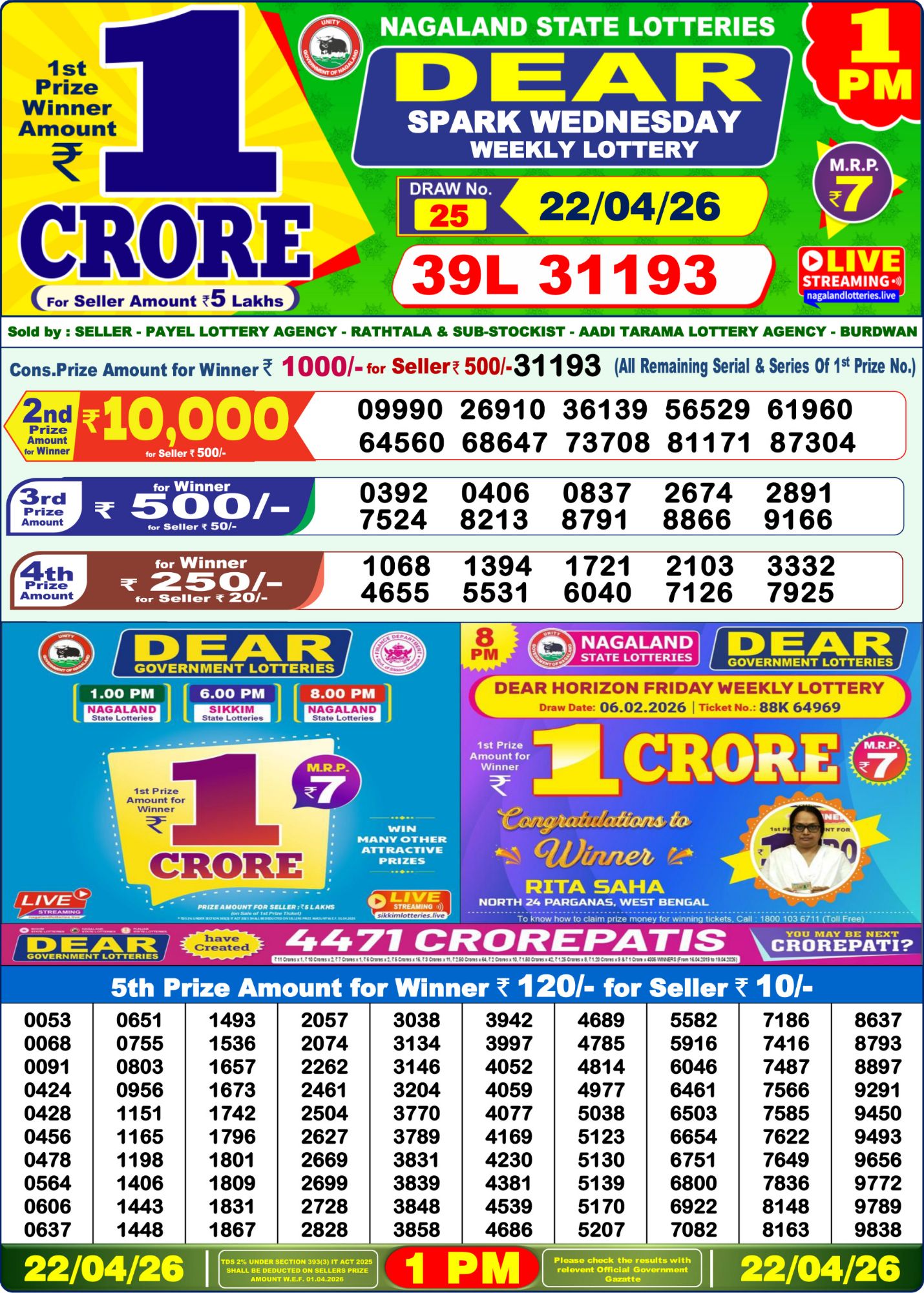 Dear Lottery 1PM Result