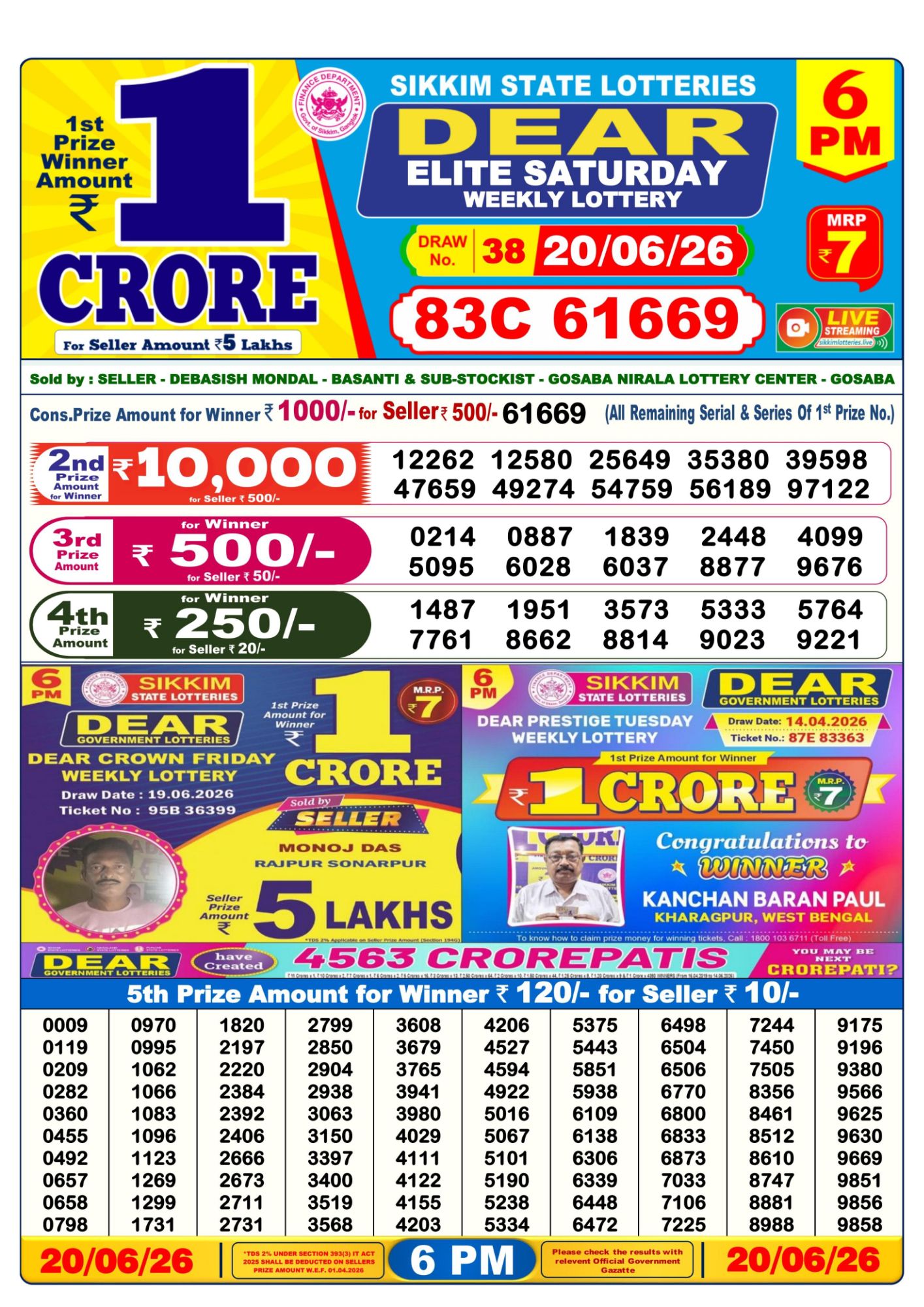 Dear Lottery 6PM Result