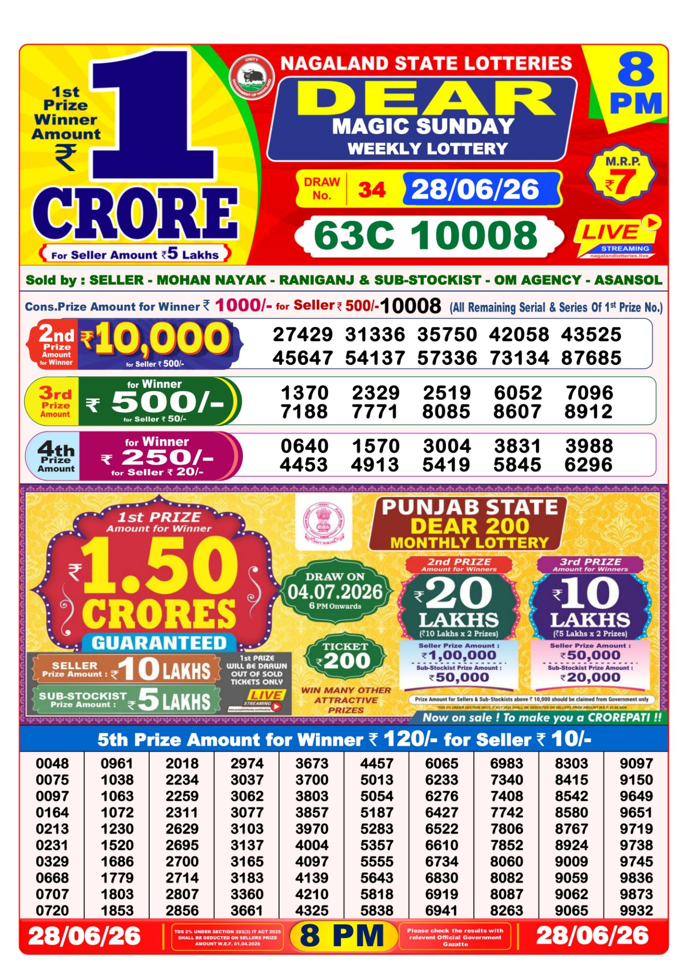 Dear Lottery 8PM Result