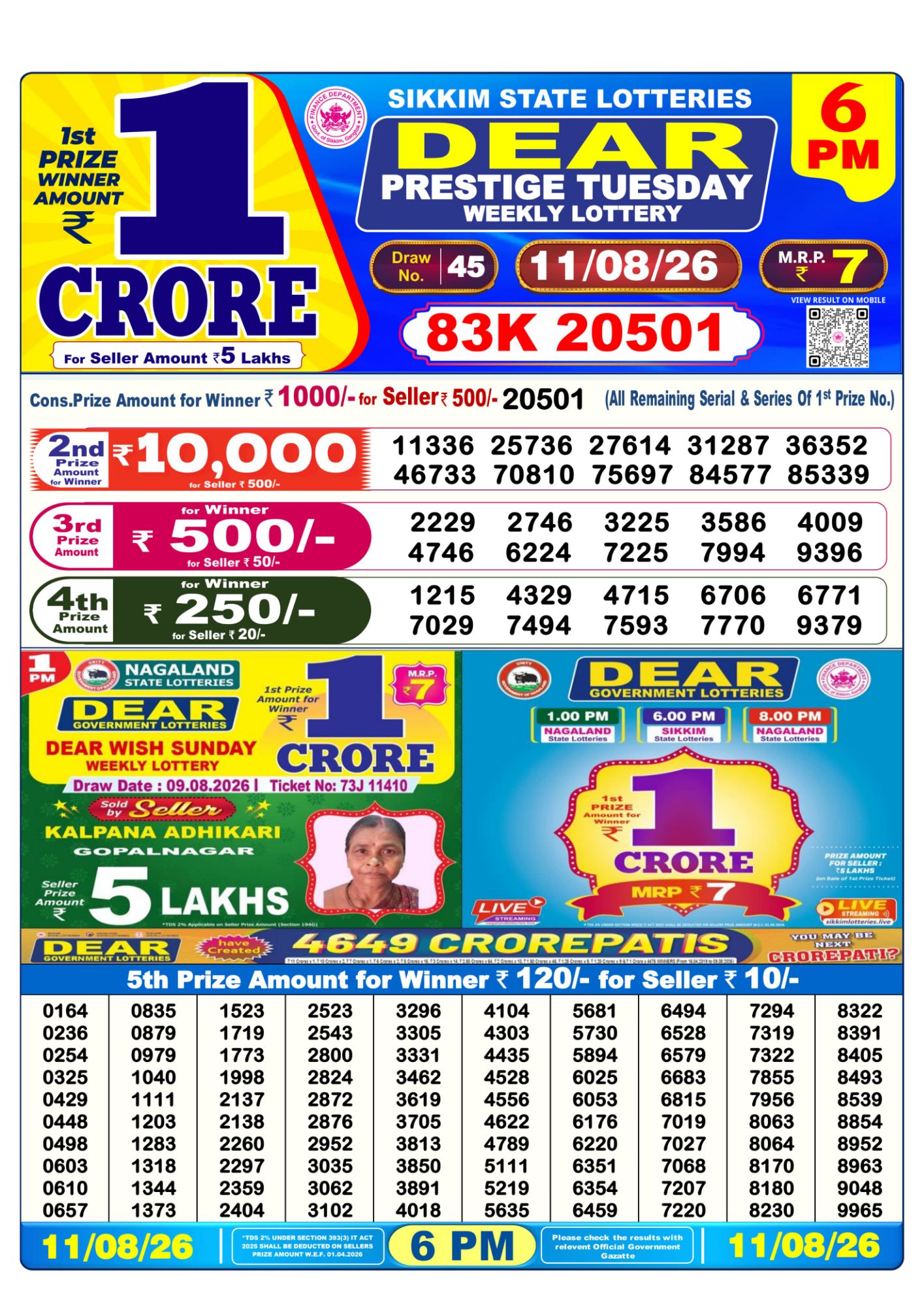 Dear Lottery 6PM Result