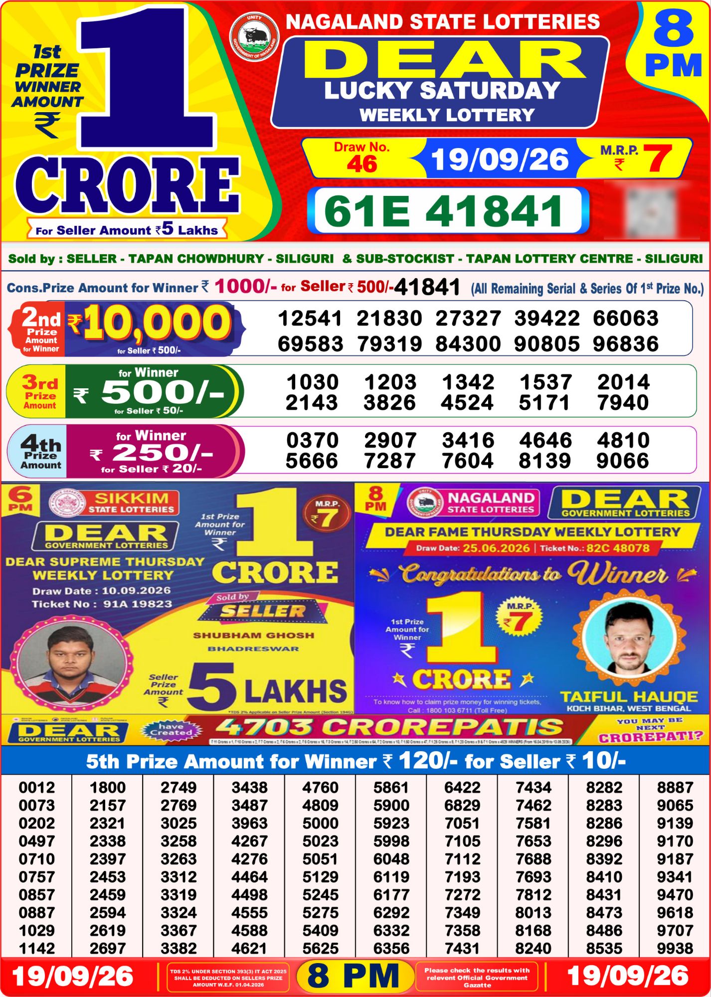 Dear Lottery 8PM Result