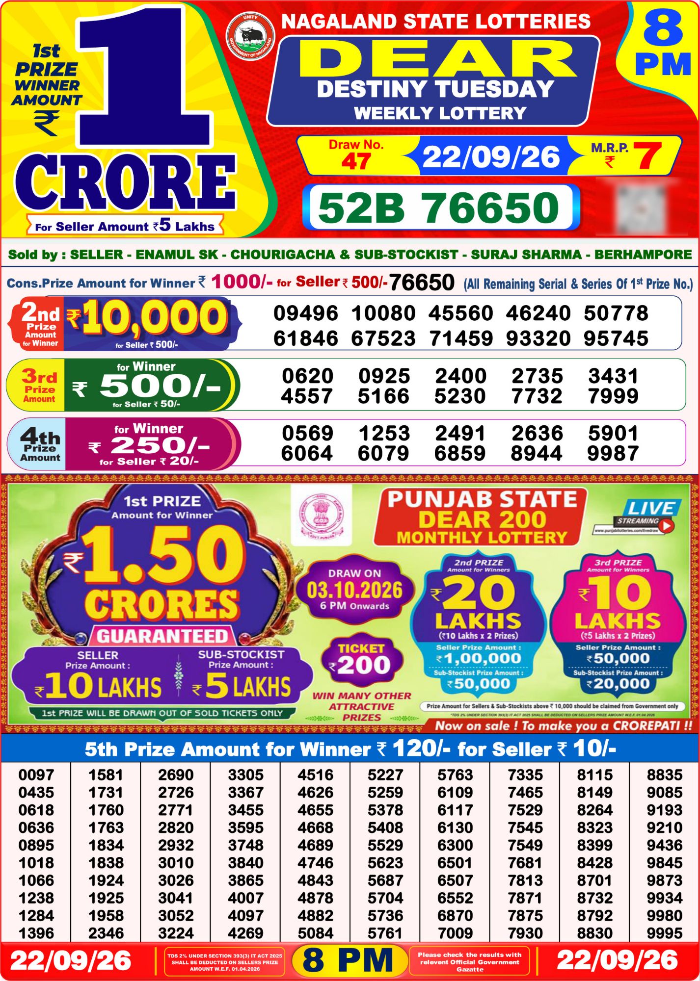 Dear Lottery 8PM Result