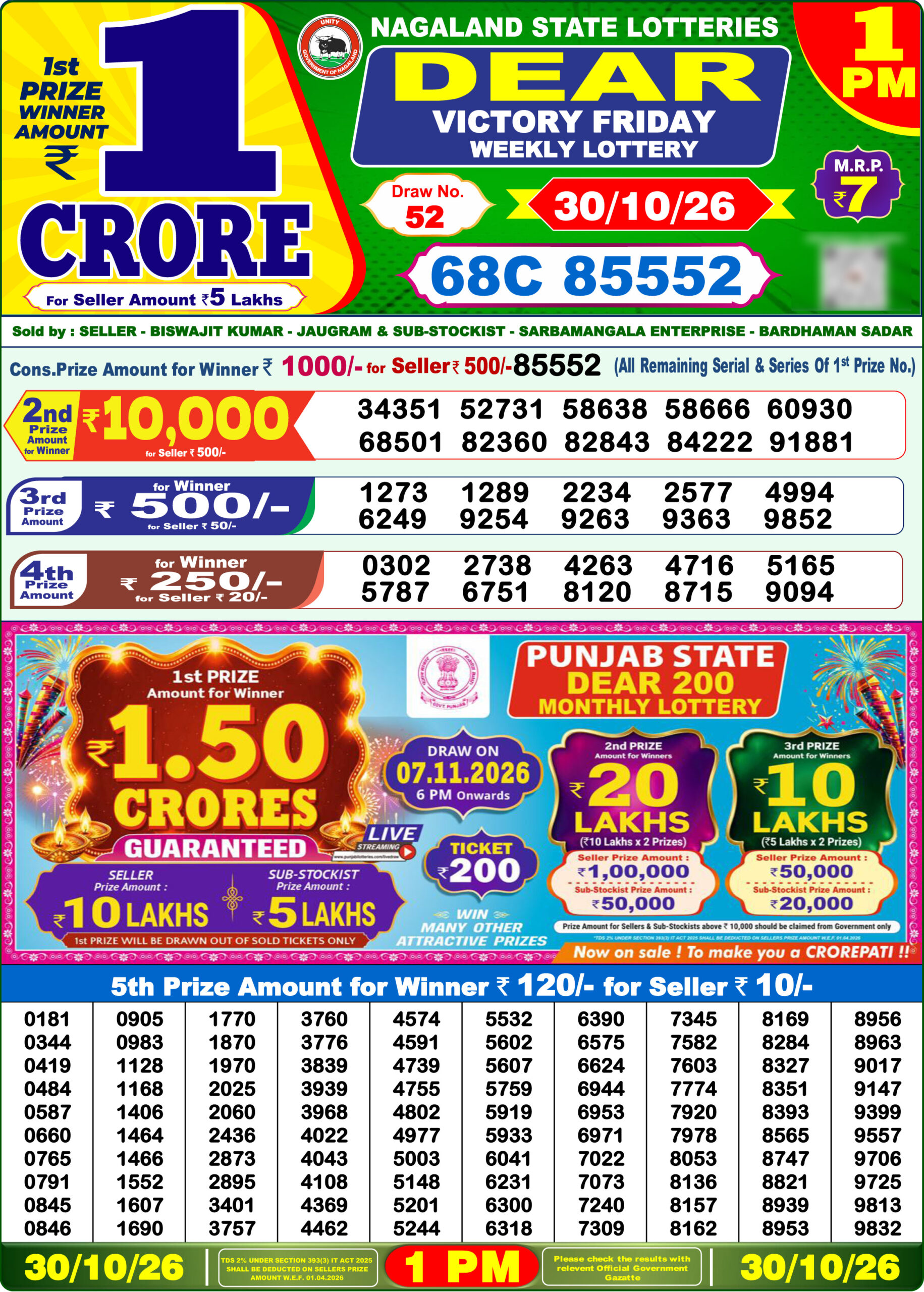 Dear Lottery 1PM Result